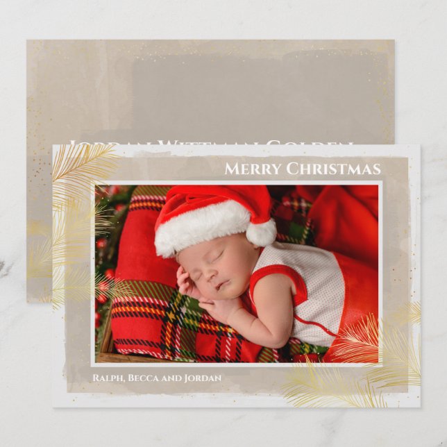 Cartes Pour Fêtes Annuelles Pines Noël Photo de Naissance Annonces (Devant / Derrière)