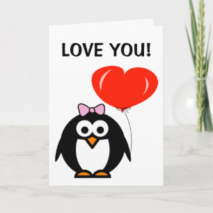 Cartes Pour Fêtes Annuelles Pingouin de la Saint-Valentin mignon avec ballon c