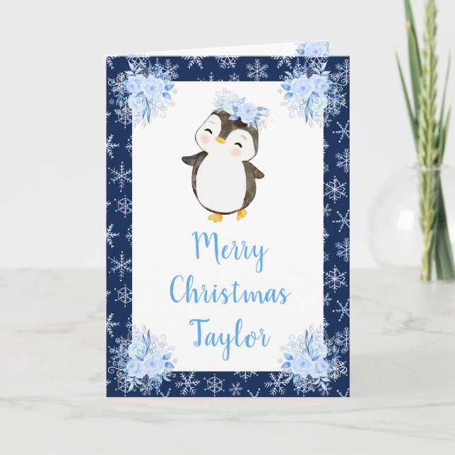Cartes Pour Fêtes Annuelles Pingouin de l'Arctique d'hiver Joyeux Noël (Devant)