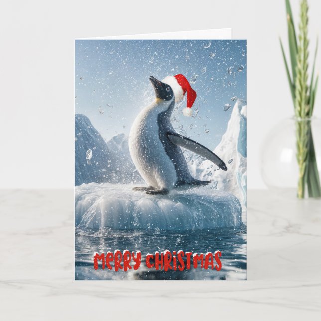 Cartes Pour Fêtes Annuelles Pingouin De Noël Sur Un Iceberg (Devant)