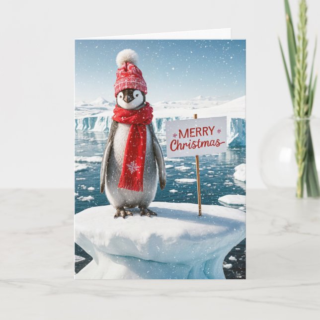 Cartes Pour Fêtes Annuelles Pingouin De Noël Sur Un Iceberg (Devant)