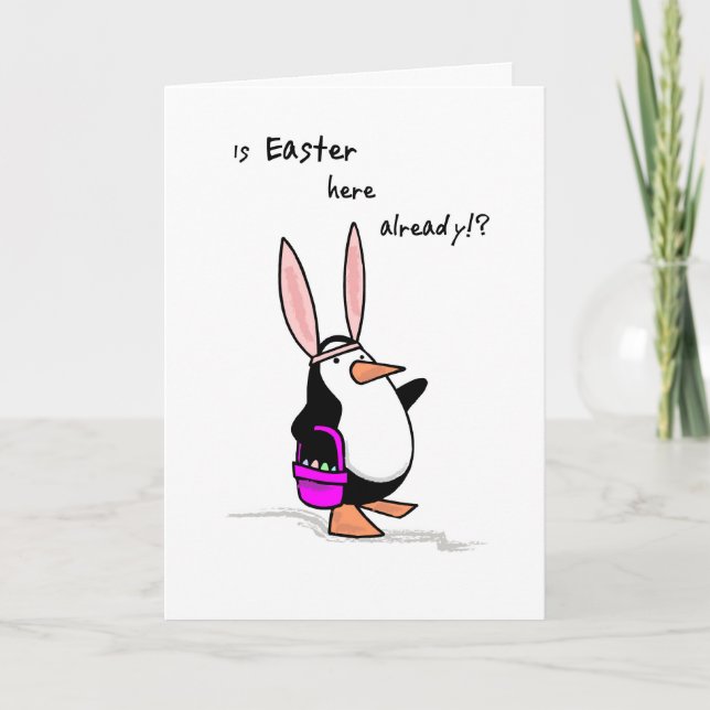 Cartes Pour Fêtes Annuelles Pingouin des oreilles de Pâques, Humour (Devant)
