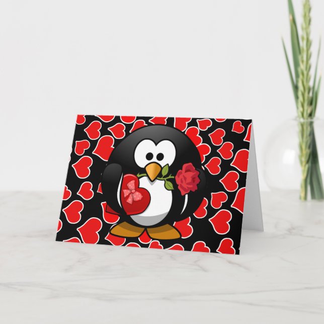 Cartes Pour Fêtes Annuelles Pingouin en caricature mignonne avec des cadeaux d (Devant)