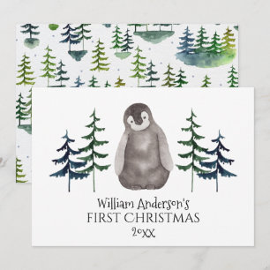 Cartes Pour Fêtes Annuelles Pingouin et arbre de Noël personnalisés 