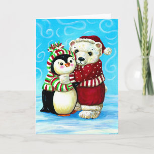 Cartes Pour Fêtes Annuelles Pingouin et Noël d'ours blanc