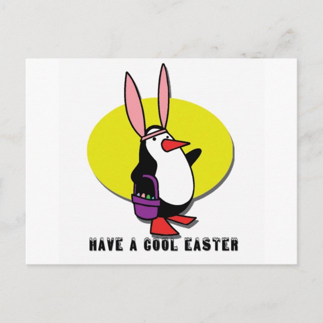 CARTES POUR FÊTES ANNUELLES PINGOUIN FRAIS DE LAPIN DE PÂQUES (Devant)