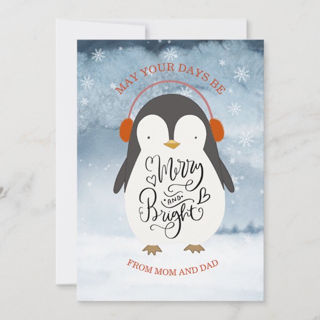 Cartes Pour Fêtes Annuelles Pingouin Joyeux Et Fils De Noël Lumineux (Devant)