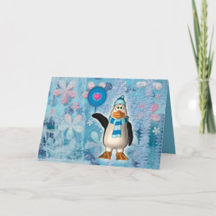 Cartes Pour Fêtes Annuelles Pingouin mignon pôle nord avec coeur