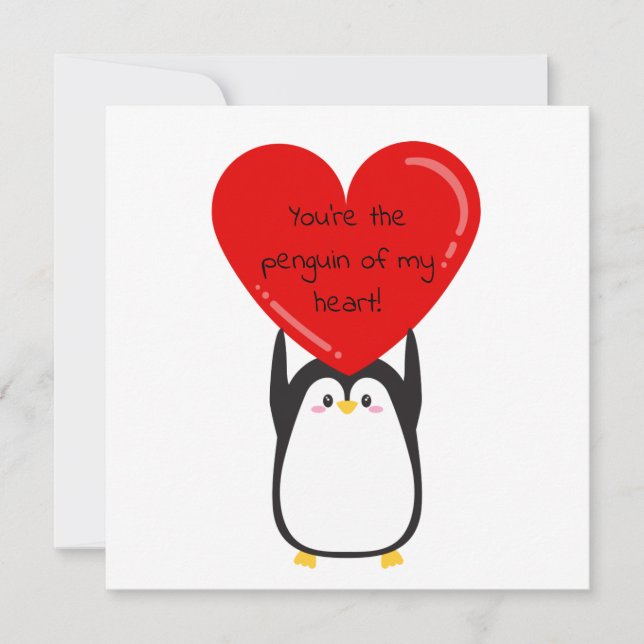 Cartes Pour Fêtes Annuelles Pingouin mignon tenant un grand coeur rouge - cart (Devant)