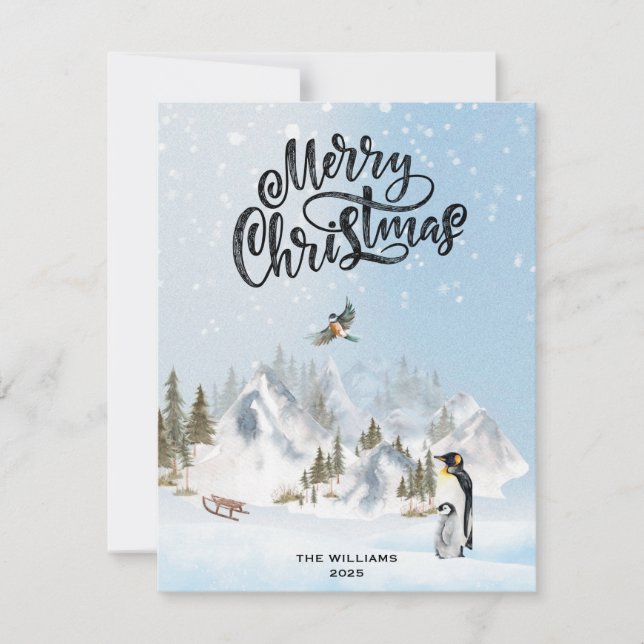 Cartes Pour Fêtes Annuelles Pingouin rustique traditionnel hiver Joyeux Noël (Devant)
