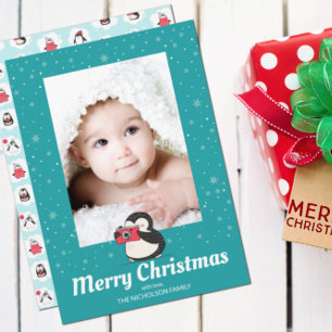 Cartes Pour Fêtes Annuelles Pingouin Vacances d'hiver Créer des souvenirs Phot