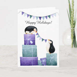 Cartes Pour Fêtes Annuelles Pingouins avec des présents de Noël pourpres et Tu