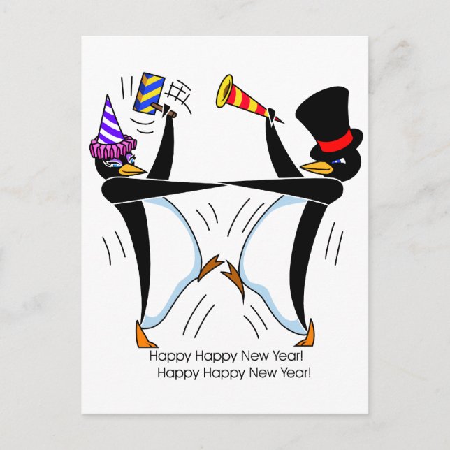 Cartes Pour Fêtes Annuelles Pingouins heureux de bonne année (Devant)