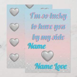 Cartes Pour Fêtes Annuelles Pink Blue Gradient 3D Silver Hearts Valentine Card