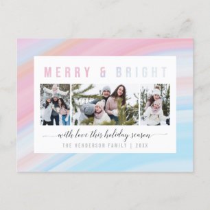 Cartes Pour Fêtes Annuelles Pink & Blue Pastel Merry & Bright Holiday Photo