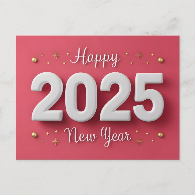 Cartes Pour Fêtes Annuelles Pink Bonne année 2025 3D étoiles (Devant)
