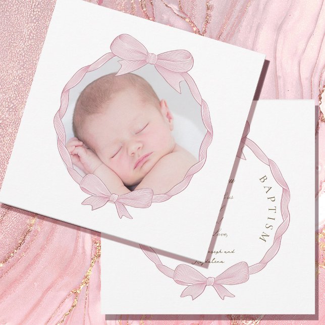 Cartes Pour Fêtes Annuelles pink bow frame Baptism small thank you card (Créateur téléchargé)