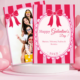 Cartes Pour Fêtes Annuelles Pink Bow Galentine’s Day with Custom Photo