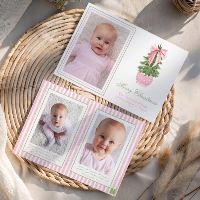 Cartes Pour Fêtes Annuelles Pink Bow Ginger Jar Christmas Tree Photo (Créateur téléchargé)