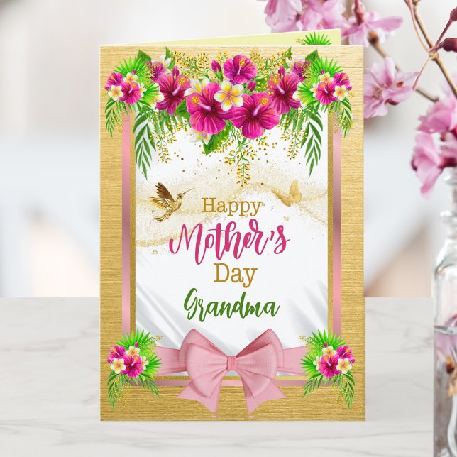 Cartes Pour Fêtes Annuelles Pink Bow Tropical Floral Mothers Day Personnalisab (Créateur téléchargé)