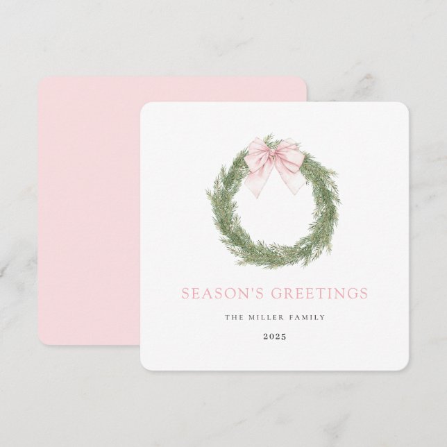 Cartes Pour Fêtes Annuelles Pink Bow Wreath Christmas (Devant / Derrière)
