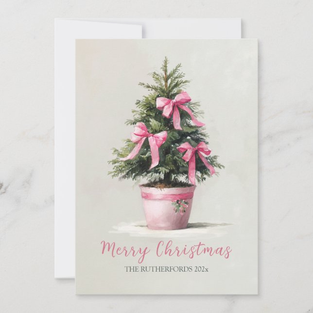 Cartes Pour Fêtes Annuelles Pink Bows Merry Christmas Tree (Devant)