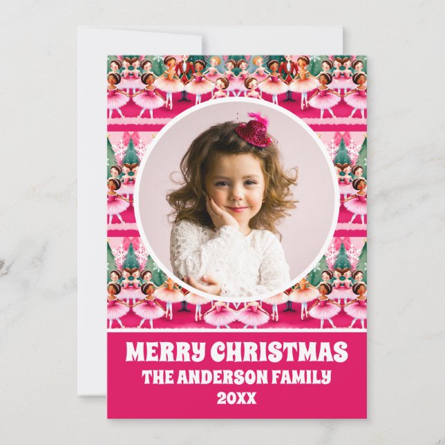 Cartes Pour Fêtes Annuelles Pink Christmas Nutcracker Ballerina Photo (Devant)