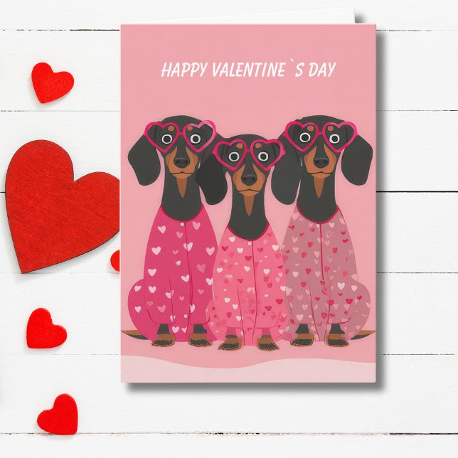 Cartes Pour Fêtes Annuelles  Pink Dachshund Valentine’s Day Card (Créateur téléchargé)