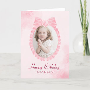 Cartes Pour Fêtes Annuelles Pink douce ruban arc girly photo Joyeux anniversai