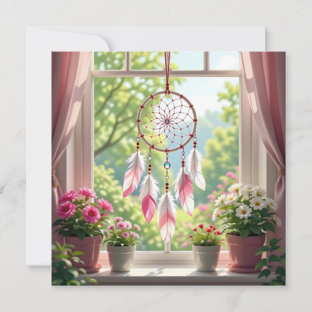 Cartes Pour Fêtes Annuelles Pink Dreamcatcher and Plants Window  (Devant)