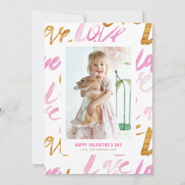 Cartes Pour Fêtes Annuelles Pink et Faux Gold Foil Love Valentines Day (Devant)