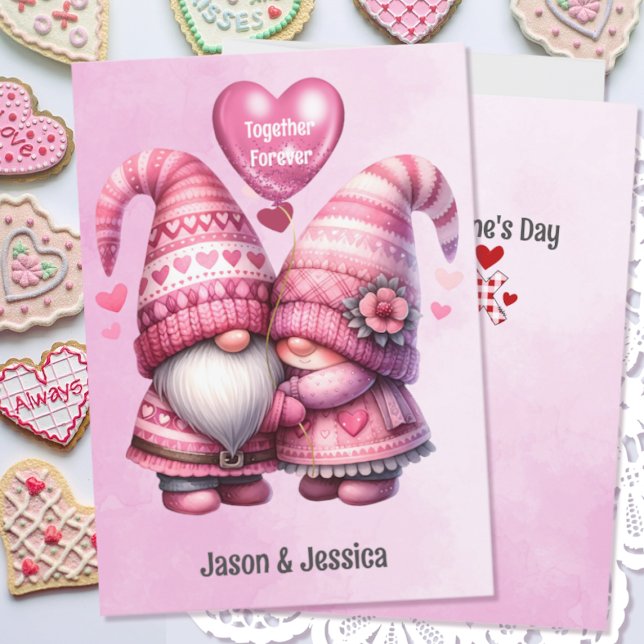 Cartes Pour Fêtes Annuelles Pink Gnome Valentine Couple Apat (Créateur téléchargé)