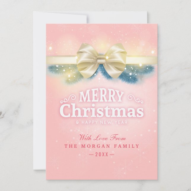 Cartes Pour Fêtes Annuelles Pink Gold Ruban Noël Nouvel An Grey Photo (Devant)