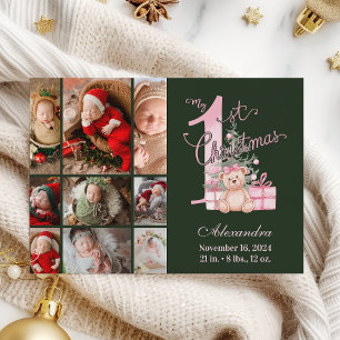 Cartes Pour Fêtes Annuelles Pink Green Baby First Christmas 9 Photo