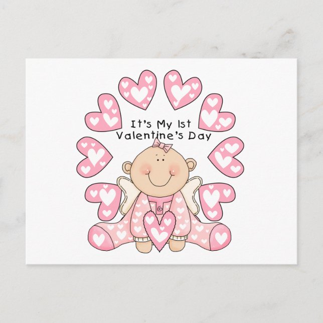 Cartes Pour Fêtes Annuelles Pink Hearts Girl 1st Valentine's Day Tshirts (Devant)