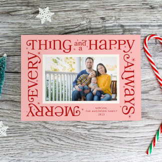 Cartes Pour Fêtes Annuelles Pink Merry Everything and Happy Always Photo