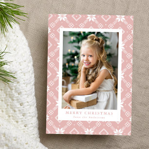 Cartes Pour Fêtes Annuelles Pink Nordic Snowflake Motif Photo