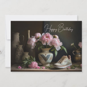 Cartes Pour Fêtes Annuelles Pink Peony cuisine rustique avec basket vintage