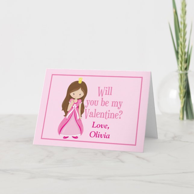 Cartes Pour Fêtes Annuelles Pink Princess Valentine's Day personnalisable (Devant)