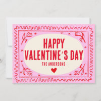 Pink Red Hand Print Retro Bonne Saint Valentin