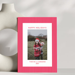 Cartes Pour Fêtes Annuelles Pink Red Stripes Festive Famille Vertical Photo