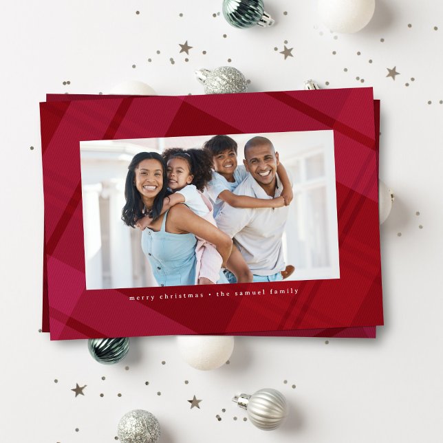Cartes Pour Fêtes Annuelles Pink rouge vif plissé simple Noël deux photo (Créateur téléchargé)