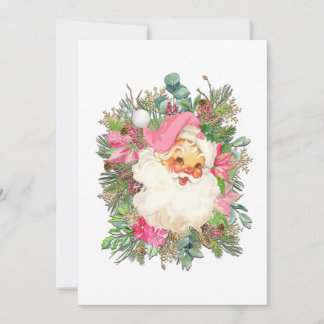 Cartes Pour Fêtes Annuelles Pink Santa Claus and Floral Spray