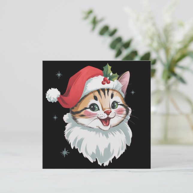 Cartes Pour Fêtes Annuelles Pink Santa Hat Retro Cute Kitty Cat Christmas  (Debout devant)