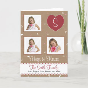 Cartes Pour Fêtes Annuelles Pink White Candy Stripe, Brown Paper & Stitching