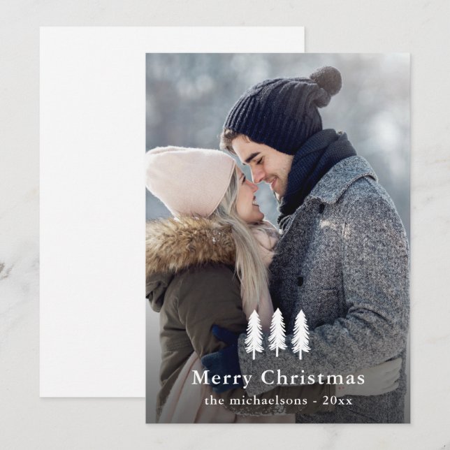 Cartes Pour Fêtes Annuelles Pins blancs rustiques Noël photo de Noël (Devant / Derrière)