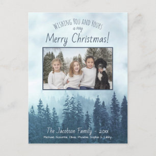 Cartes Pour Fêtes Annuelles Pins bleus de Montagne Rustique Joyeux Noël Photo