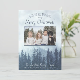 Cartes Pour Fêtes Annuelles Pins bleus Foggy Photo Aquarelle rustique Noël