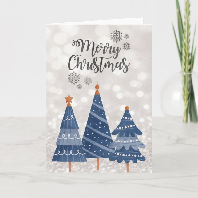 Cartes Pour Fêtes Annuelles Pins Bleus Glittery Bokeh (Devant)