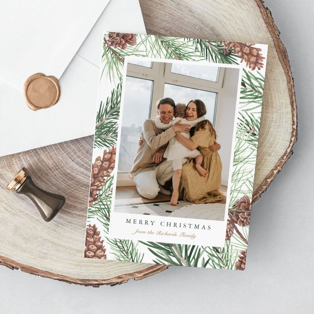 Cartes Pour Fêtes Annuelles Pins Branches Verdure Photo Appartement de Noël (Créateur téléchargé)